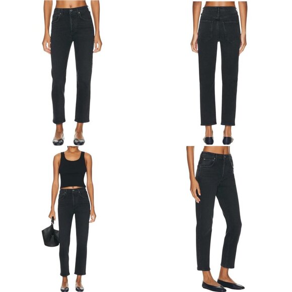 Agolde Riley High Rise Straight Leg Crop Jeans Size 24 In Panormaic Black Faded - Picture 14 of 15